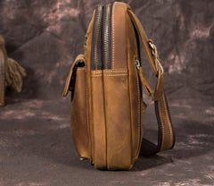Retro Brown Leather Chest Bag Sling Bag Crossbody Sling Bag Hiking Sling Bag For Men - imessengerbags