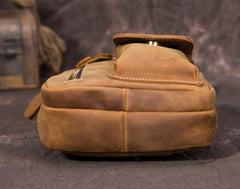 Retro Brown Leather Chest Bag Sling Bag Crossbody Sling Bag Hiking Sling Bag For Men - imessengerbags