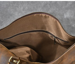 Retro Brown Leather Men's Business Overnight Bag Large Travel Bag Coffee Duffel Bag Weekender Bag For Men - imessengerbags
