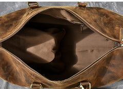 Retro Brown Leather Men's Business Overnight Bag Large Travel Bag Coffee Duffel Bag Weekender Bag For Men - imessengerbags