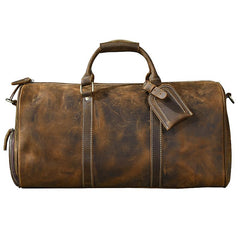Retro Brown Leather Men's Business Overnight Bag Large Travel Bag Coffee Duffel Bag Weekender Bag For Men - imessengerbags