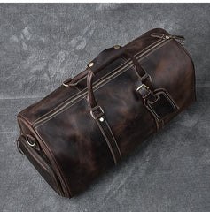 Retro Brown Leather Men's Business Overnight Bag Large Travel Bag Coffee Duffel Bag Weekender Bag For Men - imessengerbags