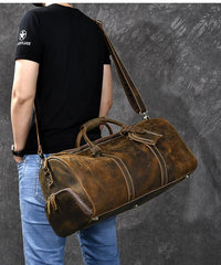 Retro Brown Leather Men's Business Overnight Bag Large Travel Bag Coffee Duffel Bag Weekender Bag For Men - imessengerbags
