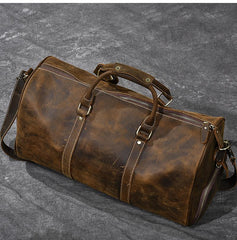 Retro Brown Leather Men's Business Overnight Bag Large Travel Bag Coffee Duffel Bag Weekender Bag For Men