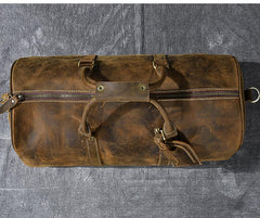 Retro Brown Leather Men's Business Overnight Bag Large Travel Bag Coffee Duffel Bag Weekender Bag For Men - imessengerbags