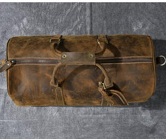 Retro Brown Leather Men's Business Overnight Bag Large Travel Bag Coffee Duffel Bag Weekender Bag For Men