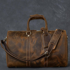 Retro Brown Leather Men's Business Overnight Bag Large Travel Bag Duffel Bag Weekender Bag For Men - imessengerbags