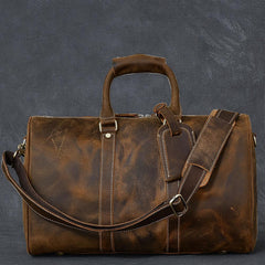 Retro Brown Leather Men's Business Overnight Bag Large Travel Bag Duffel Bag Weekender Bag For Men