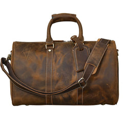 Retro Brown Leather Men's Business Overnight Bag Large Travel Bag Duffel Bag Weekender Bag For Men