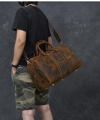 Retro Brown Leather Men's Business Overnight Bag Large Travel Bag Duffel Bag Weekender Bag For Men - imessengerbags