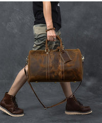 Retro Brown Leather Men's Business Overnight Bag Large Travel Bag Duffel Bag Weekender Bag For Men - imessengerbags
