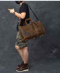 Retro Brown Leather Men's Business Overnight Bag Large Travel Bag Duffel Bag Weekender Bag For Men - imessengerbags