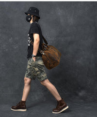 Retro Brown Leather Men's Business Overnight Bag Large Travel Bag Duffel Bag Weekender Bag For Men - imessengerbags