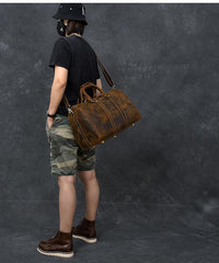 Retro Brown Leather Men's Business Overnight Bag Large Travel Bag Duffel Bag Weekender Bag For Men - imessengerbags