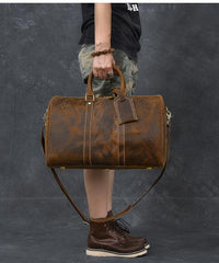 Retro Brown Leather Men's Business Overnight Bag Large Travel Bag Duffel Bag Weekender Bag For Men - imessengerbags