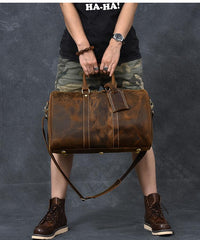 Retro Brown Leather Men's Business Overnight Bag Large Travel Bag Duffel Bag Weekender Bag For Men