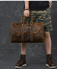 Retro Brown Leather Men's Business Overnight Bag Large Travel Bag Duffel Bag Weekender Bag For Men