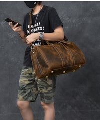 Retro Brown Leather Men's Business Overnight Bag Large Travel Bag Duffel Bag Weekender Bag For Men - imessengerbags