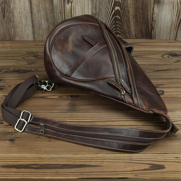 Vintage Men Leather Sling Bag Crossbody large capacity Casual chest bag  New2023