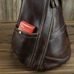 Brown Leather Men's Sling Bag Chest Bag Vintage One shoulder Backpack For Men