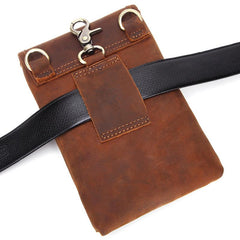 Cool Brown Leather Mens Mini Shoulder Bag Belt Pouch Belt Bags For Men