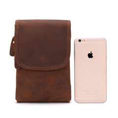 Cool Brown Leather Mens Mini Shoulder Bag Belt Pouch Belt Bags For Men