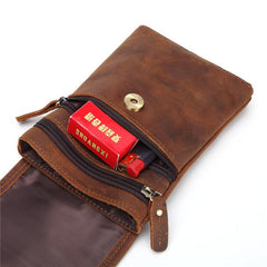 Cool Brown Leather Mens Mini Shoulder Bag Belt Pouch Belt Bags For Men