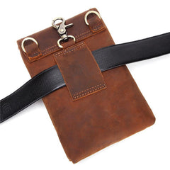 Cool Brown Leather Mens Mini Shoulder Bag Belt Pouch Belt Bags For Men