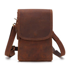 Cool Brown Leather Mens Mini Shoulder Bag Belt Pouch Belt Bags For Men