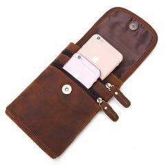 Cool Brown Leather Mens Mini Shoulder Bag Belt Pouch Belt Bags For Men