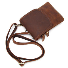 Cool Brown Leather Mens Mini Shoulder Bag Belt Pouch Belt Bags For Men