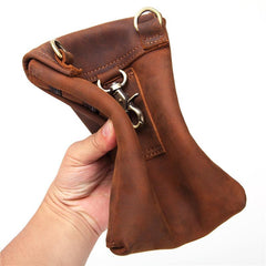 Cool Brown Leather Mens Mini Shoulder Bag Belt Pouch Belt Bags For Men