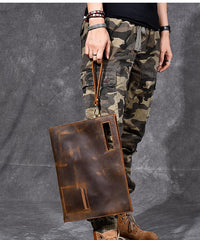 Retro Brown Leather Mens Business Clutch Bag Side Bag Handbag Small Messenger Bag For Men