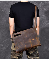 Retro Brown Leather Mens Business Clutch Bag Side Bag Handbag Small Messenger Bag For Men