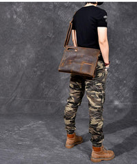 Retro Brown Leather Mens Business Clutch Bag Side Bag Handbag Small Messenger Bag For Men