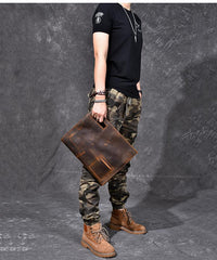 Retro Brown Leather Mens Business Clutch Bag Side Bag Handbag Small Messenger Bag For Men