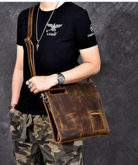 Retro Brown Leather Mens Business Clutch Bag Side Bag Handbag Small Messenger Bag For Men