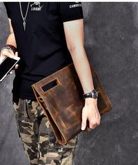 Retro Brown Leather Mens Business Clutch Bag Side Bag Handbag Small Messenger Bag For Men