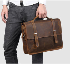 Vintage Brown Leather Men's Professional Briefcase Handbag 14‘’ Laptop Briefcase For Men - imessengerbags