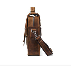 Vintage Brown Leather Men's Professional Briefcase Handbag 14‘’ Laptop Briefcase For Men - imessengerbags