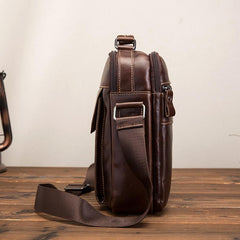 Cool Brown Leather Men's Small Vertical Messenger Bag Brown Small Side Bag For Men - imessengerbags