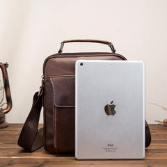 Cool Brown Leather Men's Small Vertical Messenger Bag Brown Small Side Bag For Men - imessengerbags