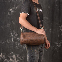 Light Brown Leather Mens Barrel Shoulder Bag Side Bag Messenger Bag For Men - imessengerbags