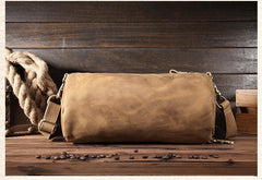 Light Brown Leather Mens Barrel Shoulder Bag Side Bag Messenger Bag For Men - imessengerbags