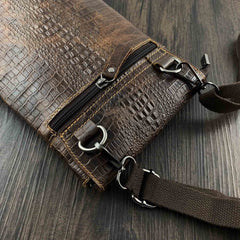 Badass Brown Leather Men's Small Vertical Shoulder Bag Side Bag Courier Bag Messenger Bag For Men - imessengerbags
