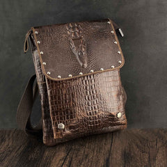 Badass Brown Leather Men's Small Vertical Shoulder Bag Side Bag Courier Bag Messenger Bag For Men - imessengerbags