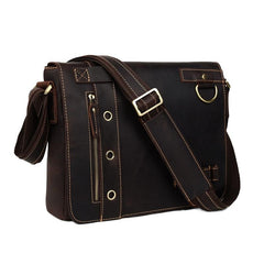 Vintage Casual Leather Mens 12inch Messenger Bag Side Bag Shoulder Bag for Men - imessengerbags