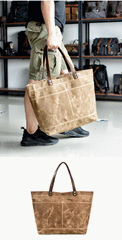 Waxed Canvas Leather Womens Mens Large Pink Tote Bag Shoulder Bag Black Tote Purse For Women - imessengerbags