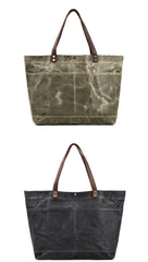 Waxed Canvas Leather Womens Mens Large Pink Tote Bag Shoulder Bag Black Tote Purse For Women - imessengerbags
