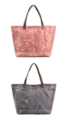 Waxed Canvas Leather Womens Mens Large Pink Tote Bag Shoulder Bag Black Tote Purse For Women - imessengerbags